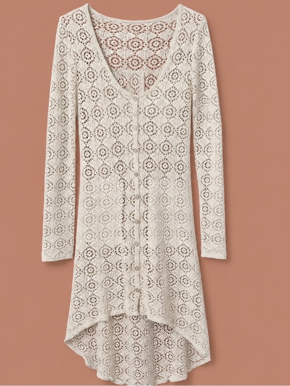 Free People Beach 🏝️ Crochet Button Front Coverup w/Pockets